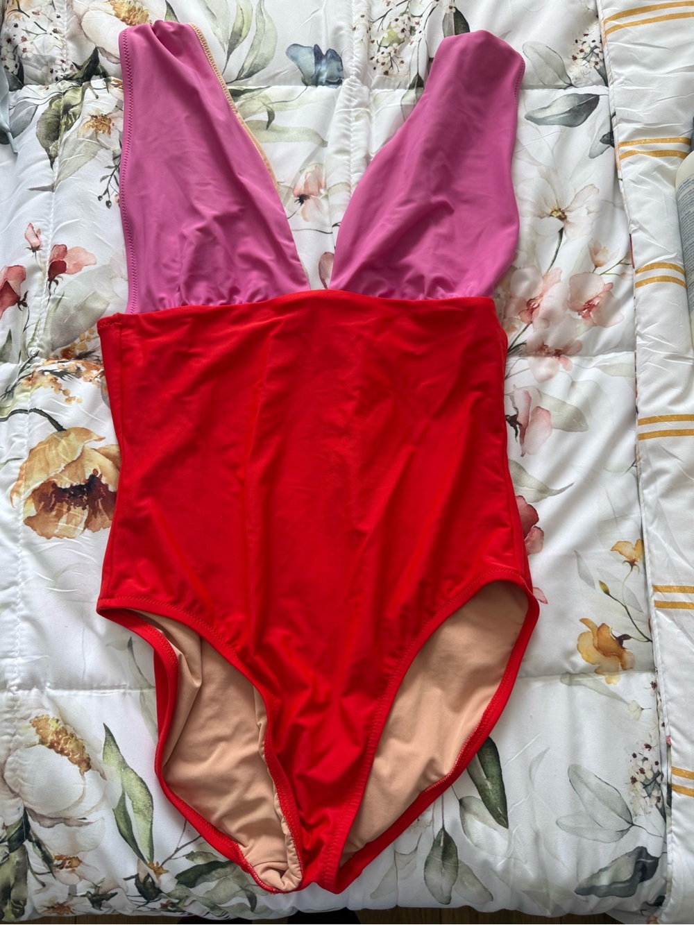 J. Crew Pink and Red Colorblock One-Piece Swimsuit